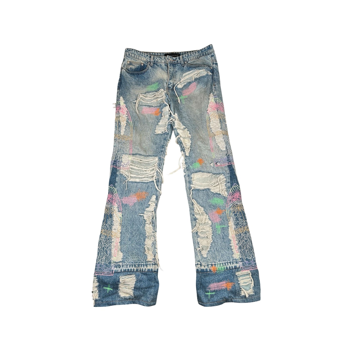 Who Decides War 'Technicolor Embroidery 'Blue Denim Jeans [USED] - 32 (Used)