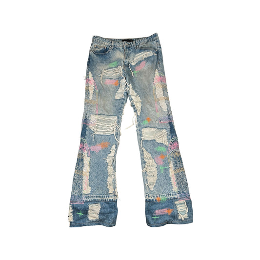 Who Decides War 'Technicolor Embroidery 'Blue Denim Jeans [USED] - 32 (Used)