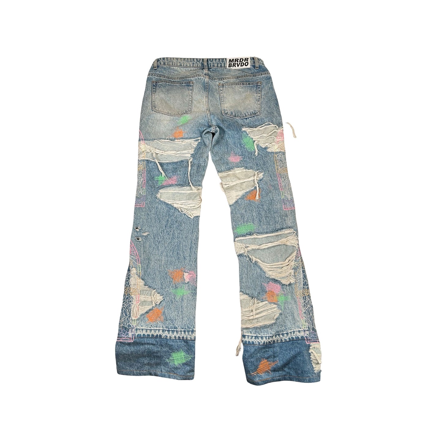 Who Decides War 'Technicolor Embroidery 'Blue Denim Jeans [USED] - 32 (Used)