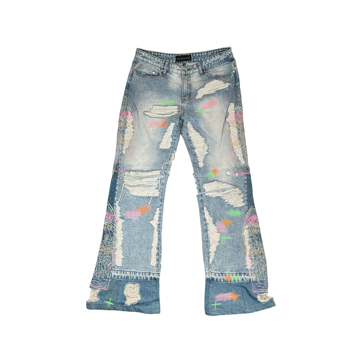 Who Decides War Technicolor Embroidery Blue Denim Jeans [USED] - 36 (Used)