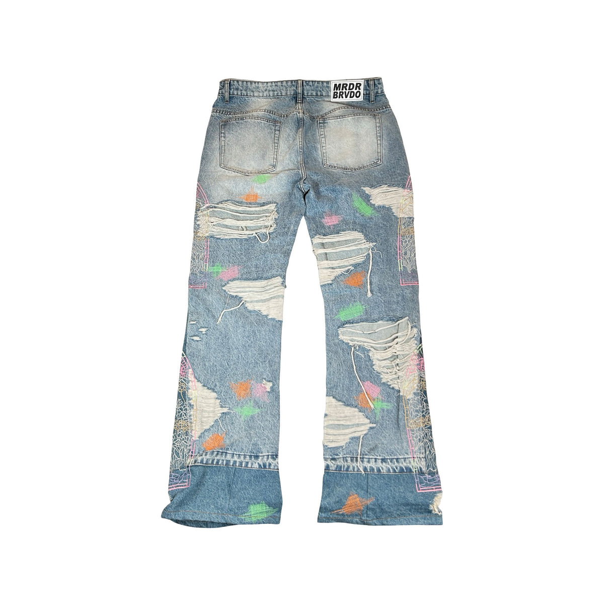 Who Decides War Technicolor Embroidery Blue Denim Jeans [USED] - 36 (Used)