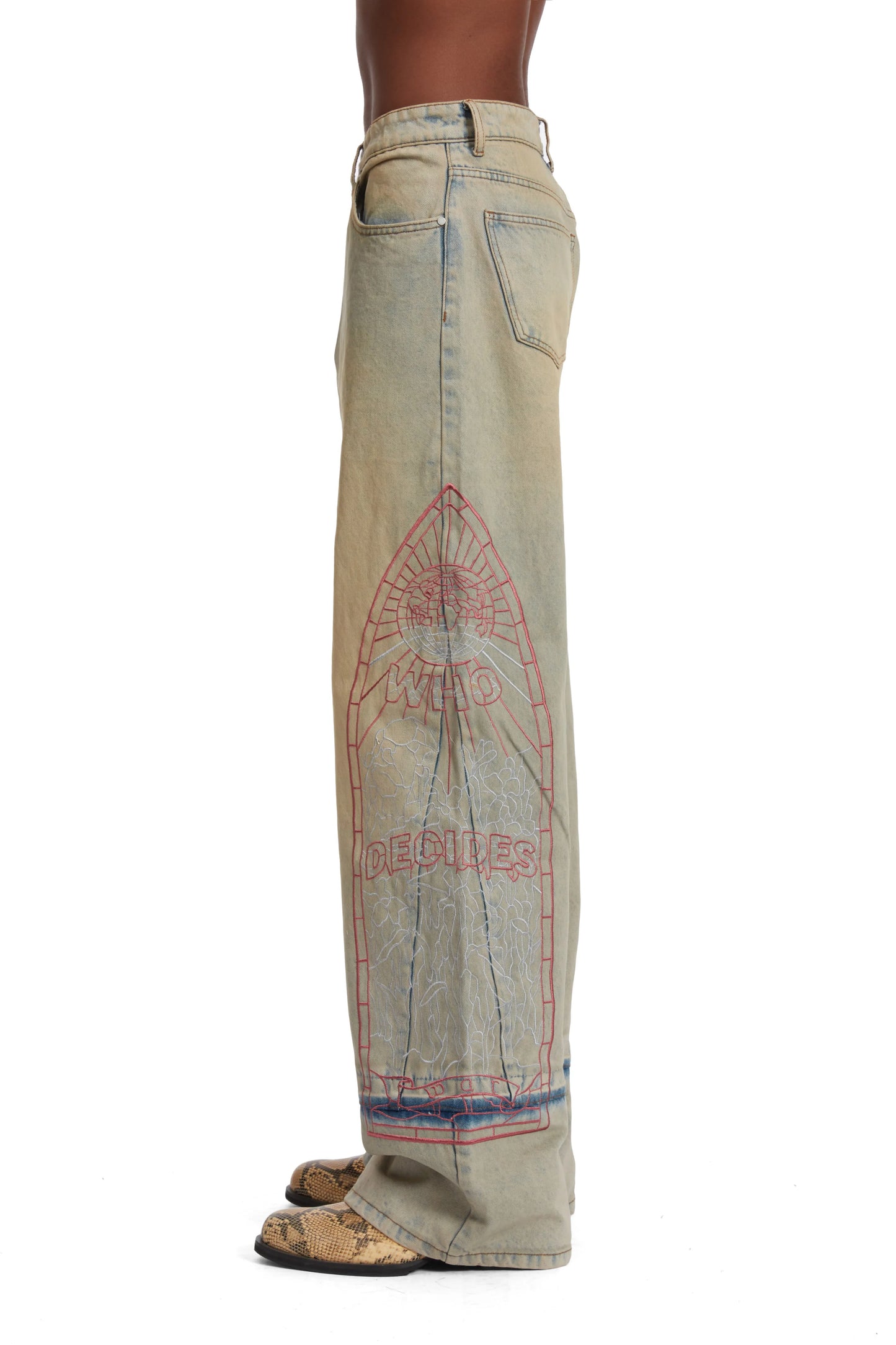 Who Decides War Extended Hem Embroidered Denim
