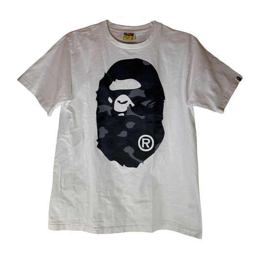 BAPE White Tee Grey Camo Bape Head [USED] - M (Used)