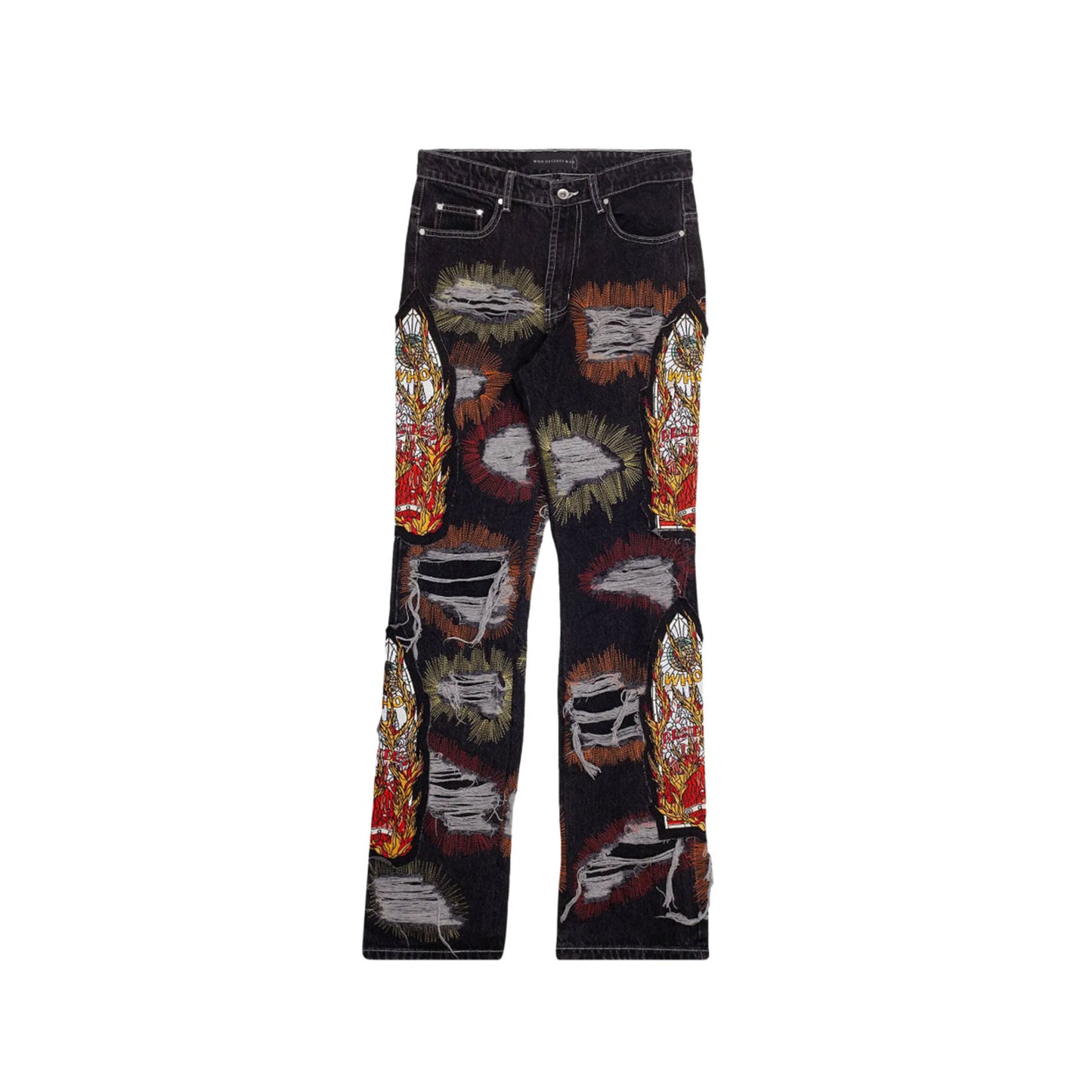 Who Decides War All Over Embroidered Denim Pant Multicolor [USED] - 36 (Used)