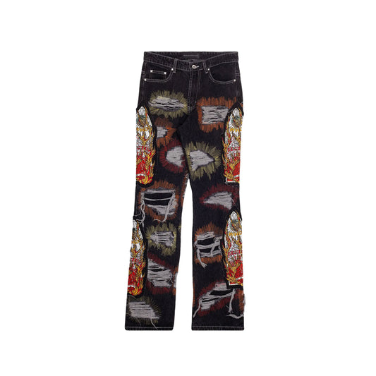 Who Decides War All Over Embroidered Denim Pant Multicolor [USED] - 36 (Used)