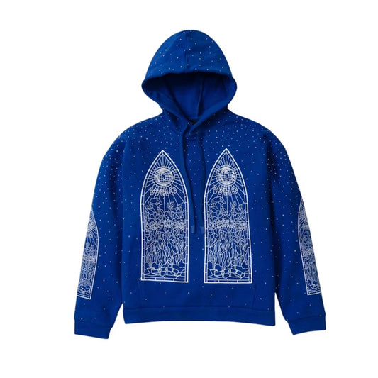 Who Decides War Rhinestone Hooded Pullover Blue [USED] - M (Used)
