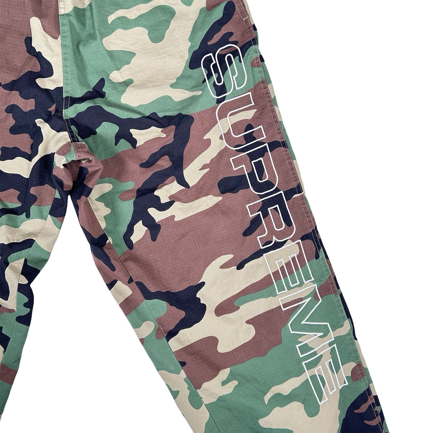 Supreme Spellout Embroidered Ripstop Track Pant Woodland Camo [USED] - S (Used)