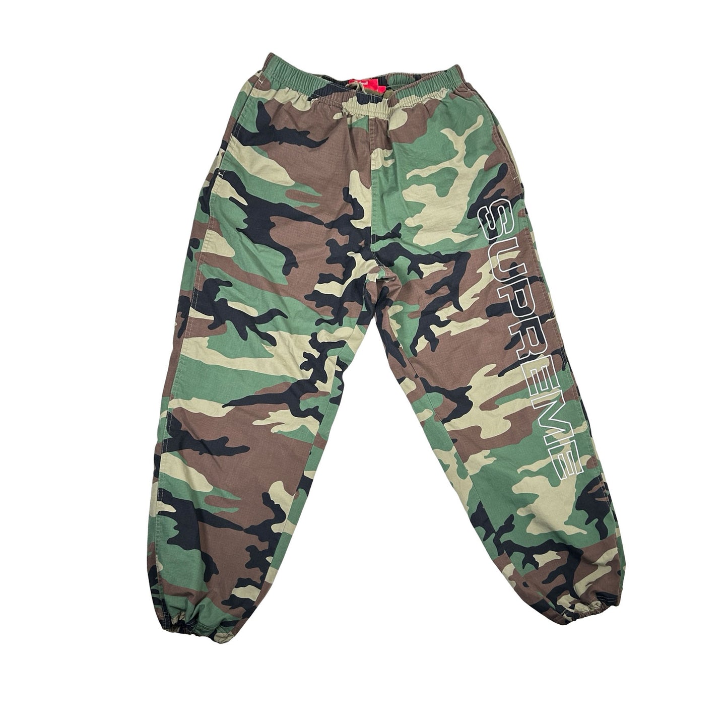 Supreme Spellout Embroidered Ripstop Track Pant Woodland Camo [USED] - S (Used)