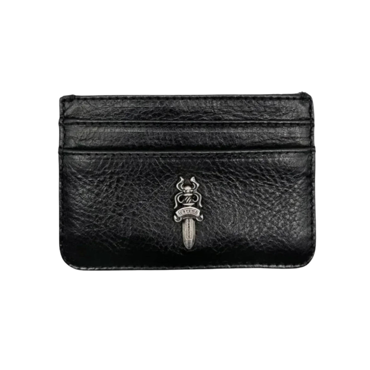 Chrome Hearts Black Leather Dagger Scroll Card Holder