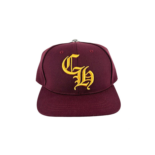 Chrome Hearts Burgundy Gold 6 Panel Baseball Cap
