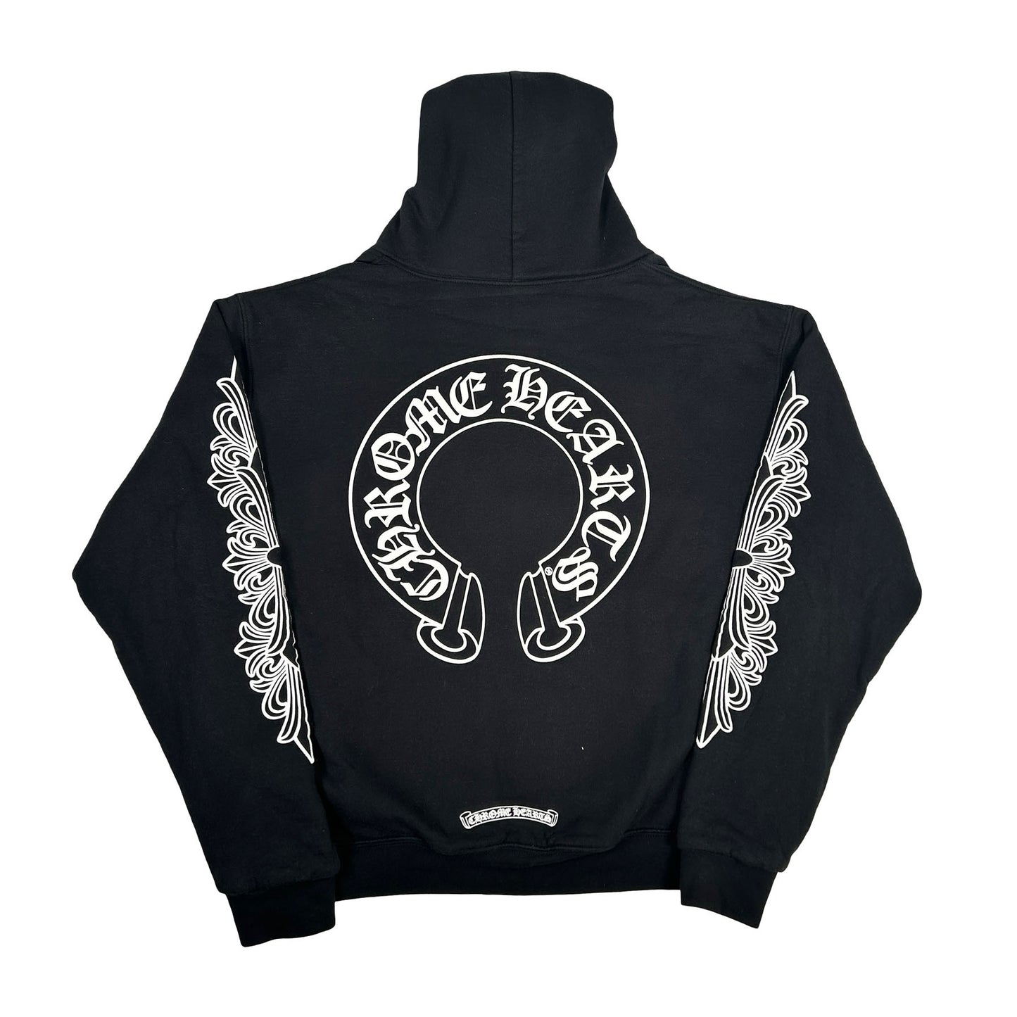 Chrome Hearts Horseshoe Floral Cross Sleeve Thermal Lined Zip Up Hoodie Black/White [USED] - S (Used)
