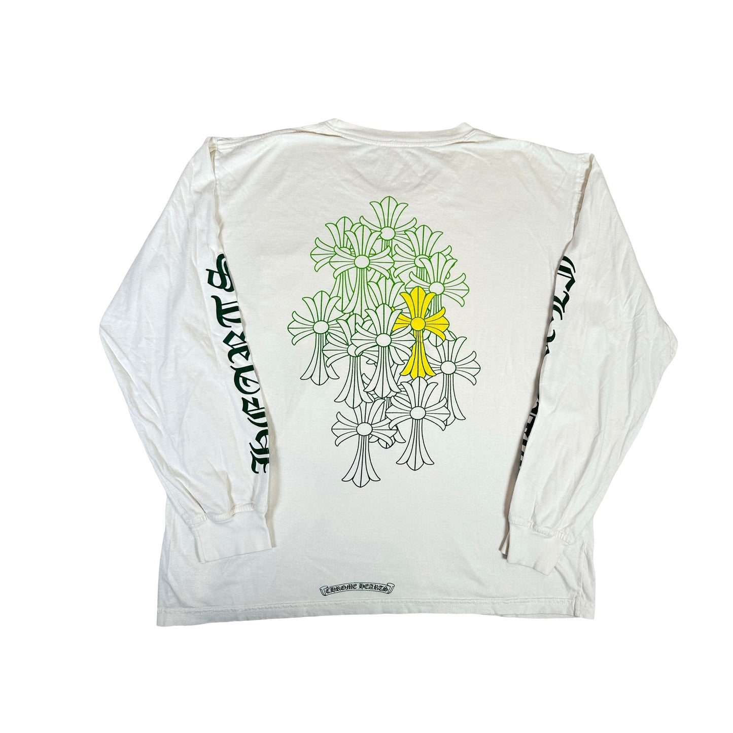 Chrome Hearts White & Green Cemetery Cross Logo Longsleeve T-Shirt [USED] - L (Used)