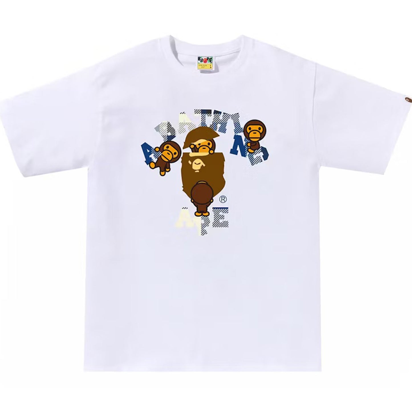 BAPE Check College Milo Tee White [USED] - L (Used)