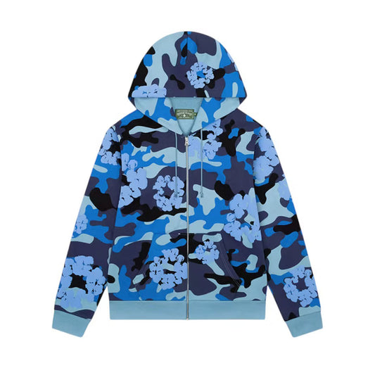 Denim Tears The Cotton Wreath Zip Sweatshirt Blue Camo [USED] - L (Used)