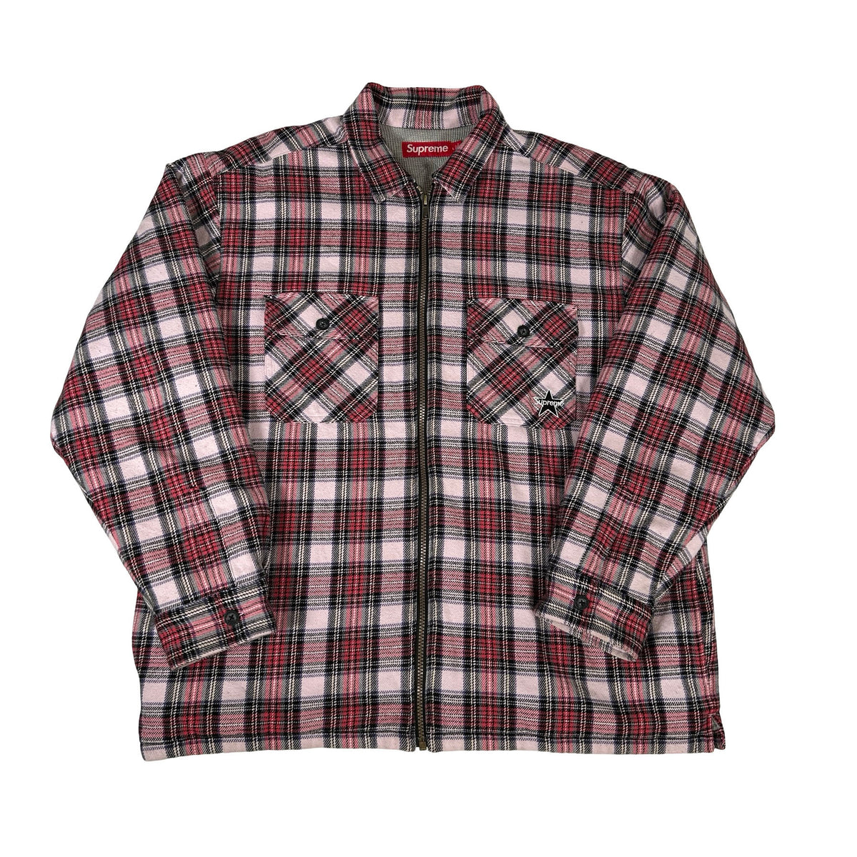 Supreme Thermal Lined Zip Up Flannel Shirt Red [USED] - L (Used)