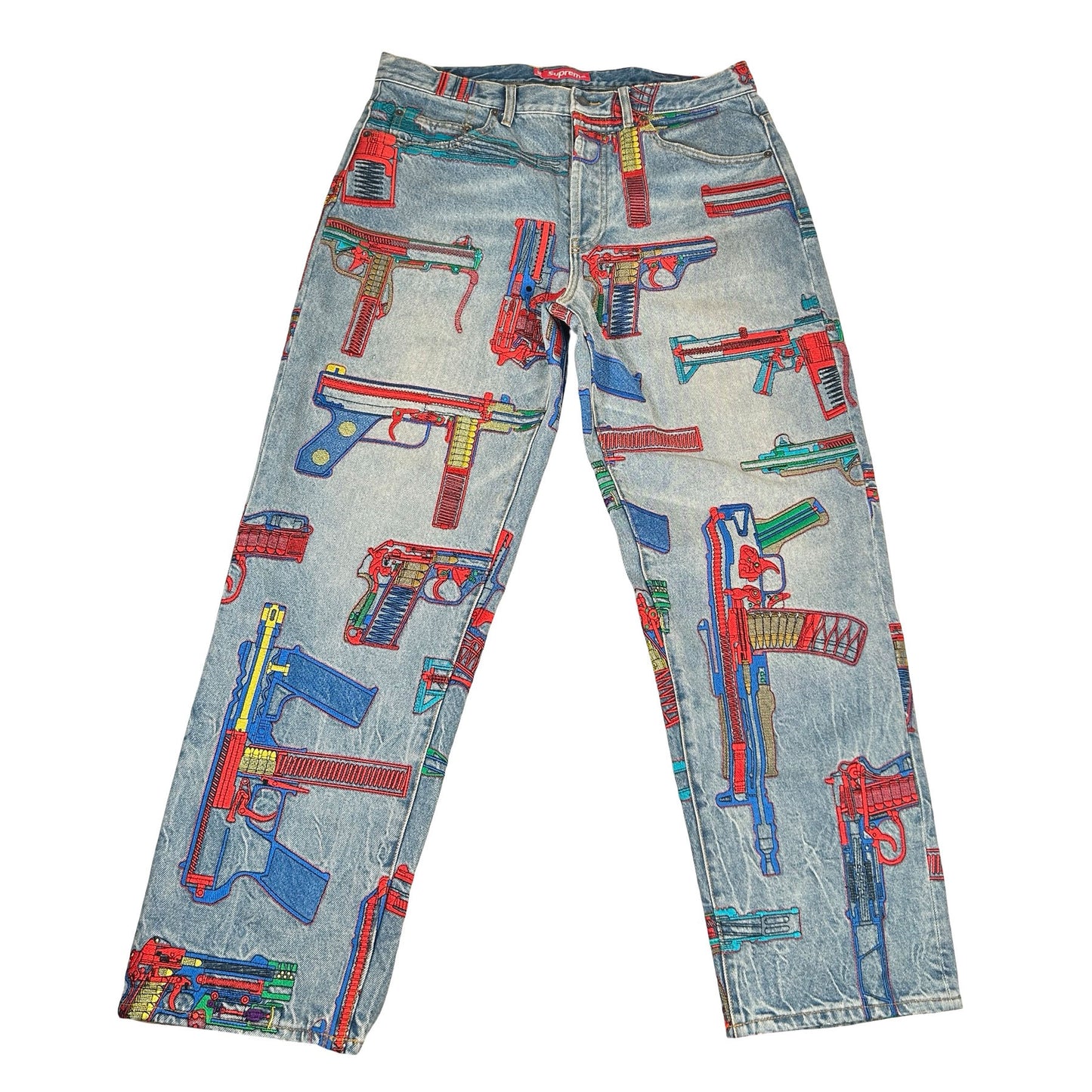 Supreme Guns Embroidered Loose Fit Jean Washed Indigo [USED] - 34 (Used)