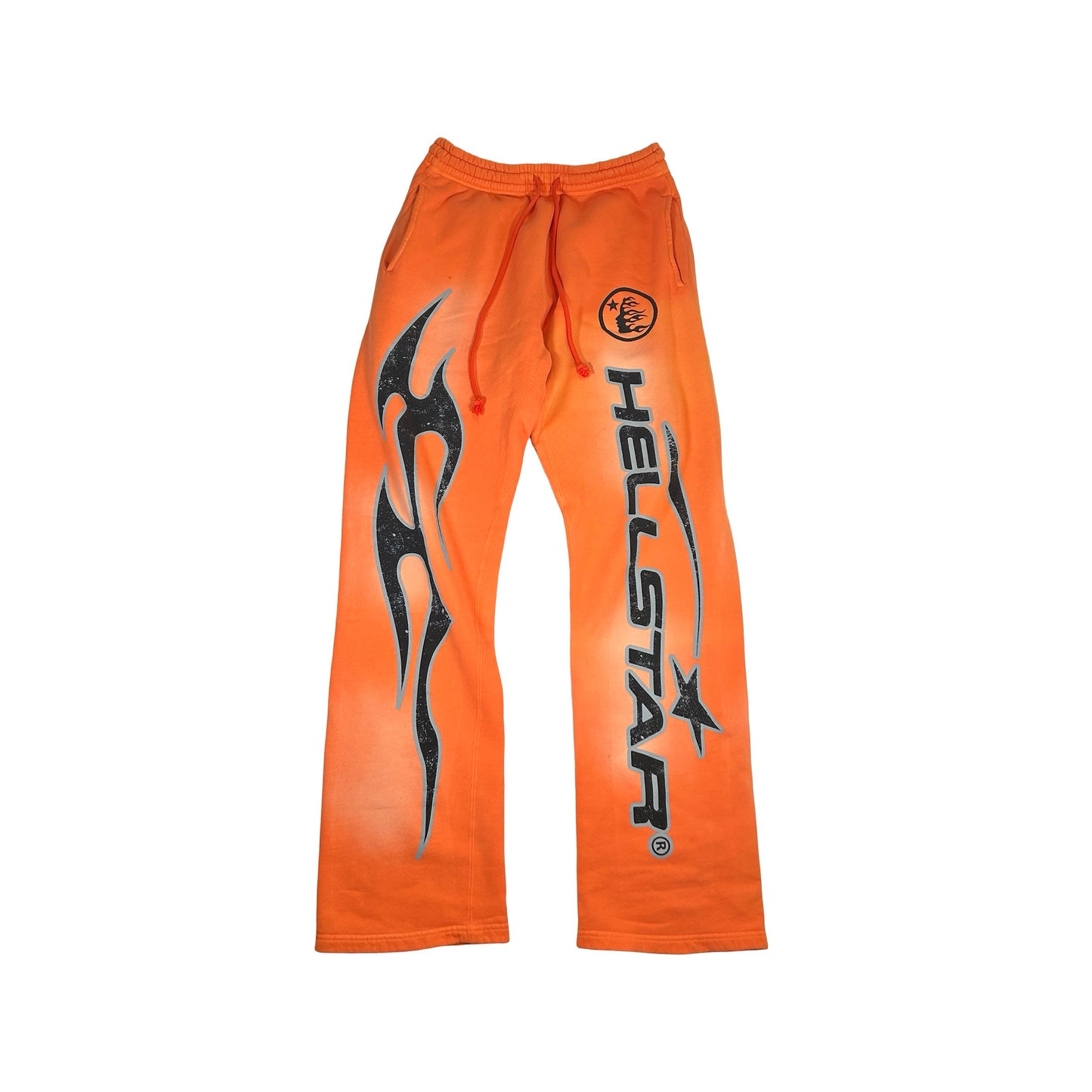Hellstar Fire Orange Flare Bottom Sweatpants Orange Dye [USED] - M (Used)