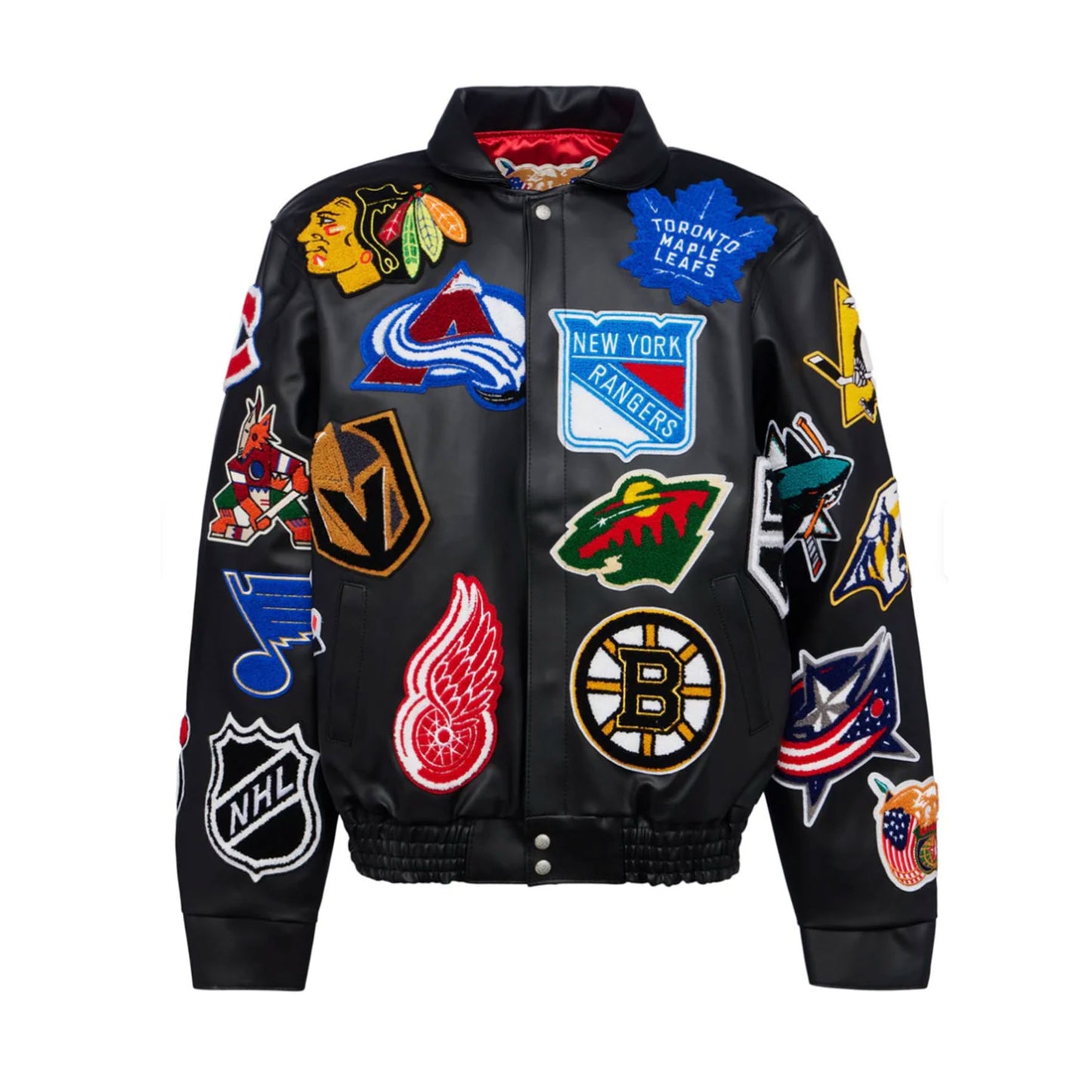 Jeff Hamilton NHL Collage Vegan Leather Jacket Black [USED] - L (Used)