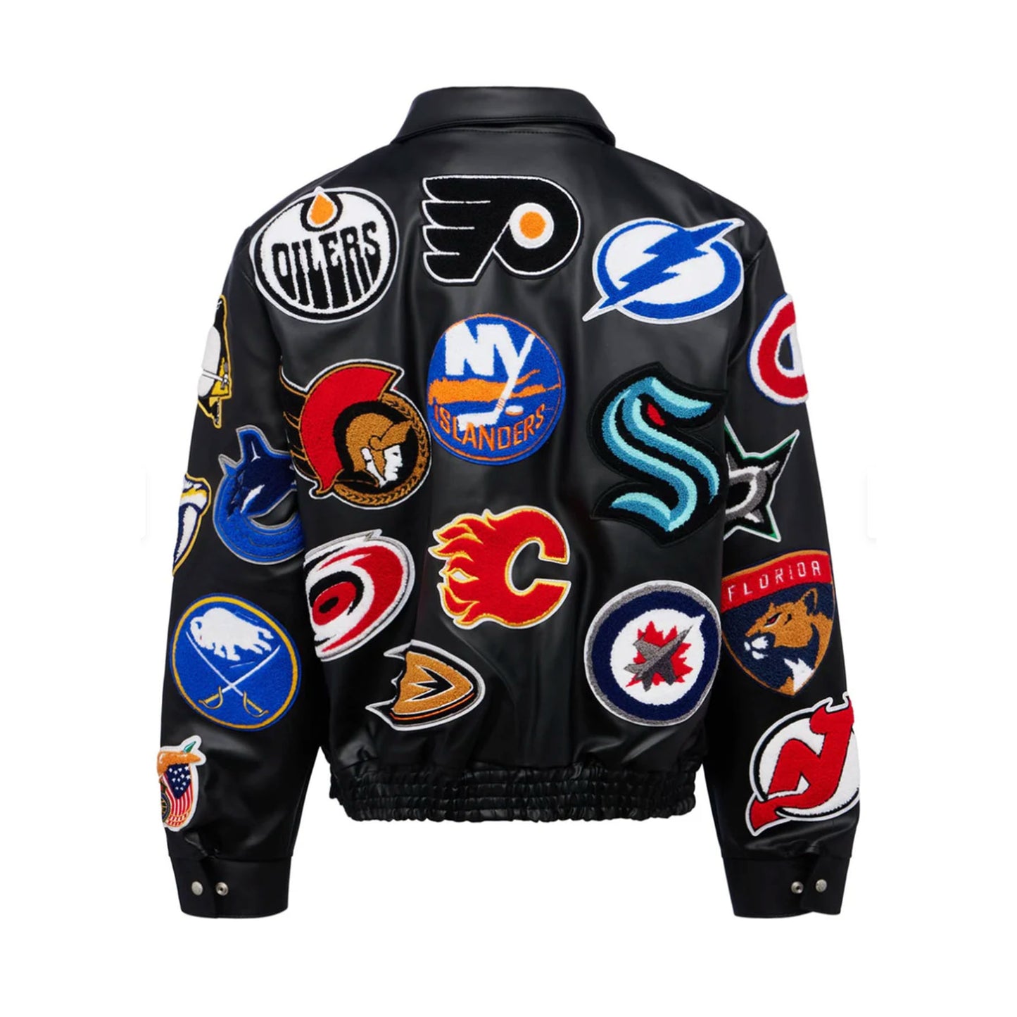 Jeff Hamilton NHL Collage Vegan Leather Jacket Black [USED] - L (Used)
