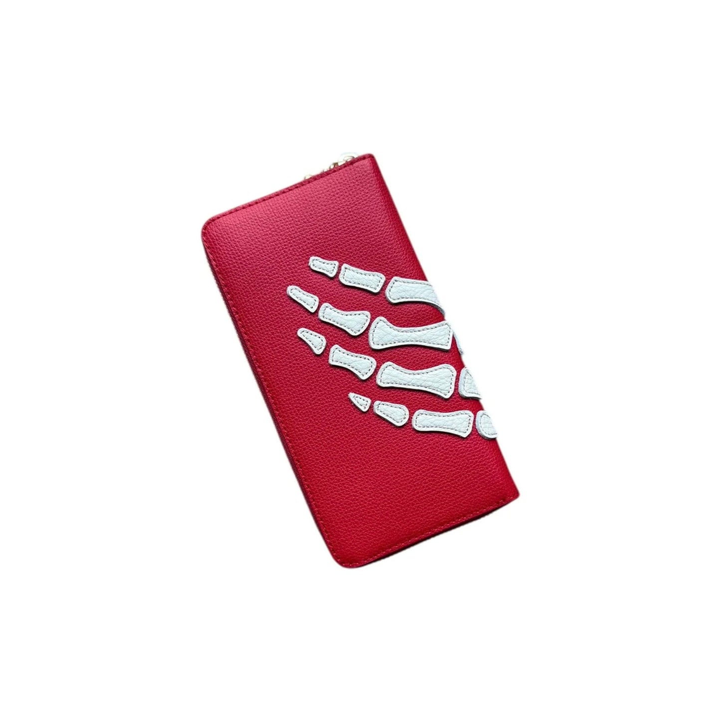 Kapital Thumbs Up Bone Hand Zip Long Wallet Red