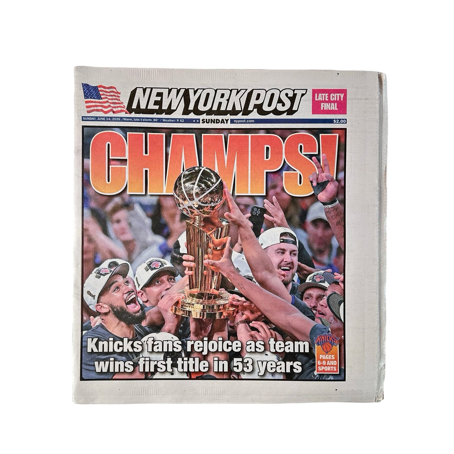NY Knicks New York Post Champs! Full Newspaper 6/14/2026