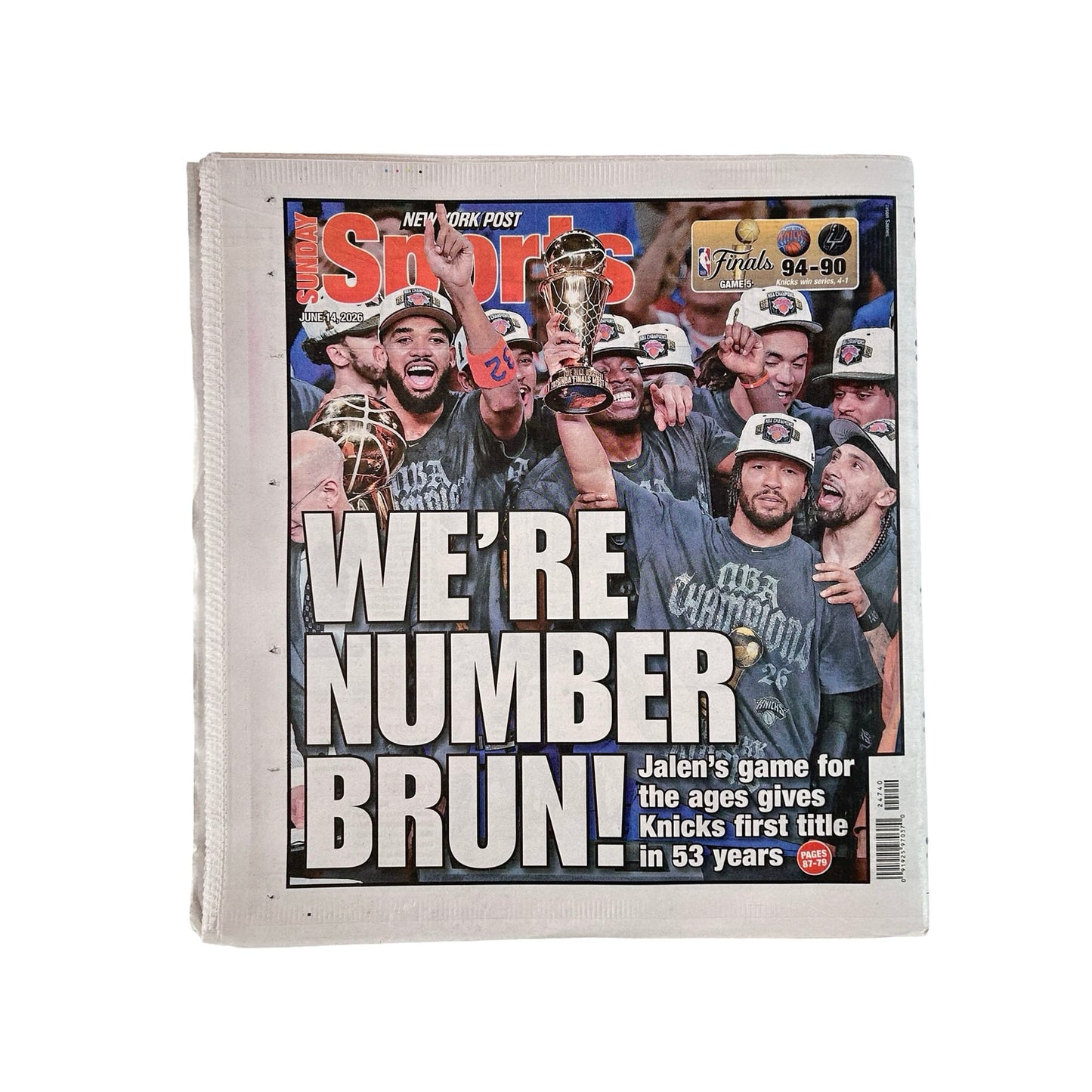 NY Knicks New York Post Champs! Full Newspaper 6/14/2026