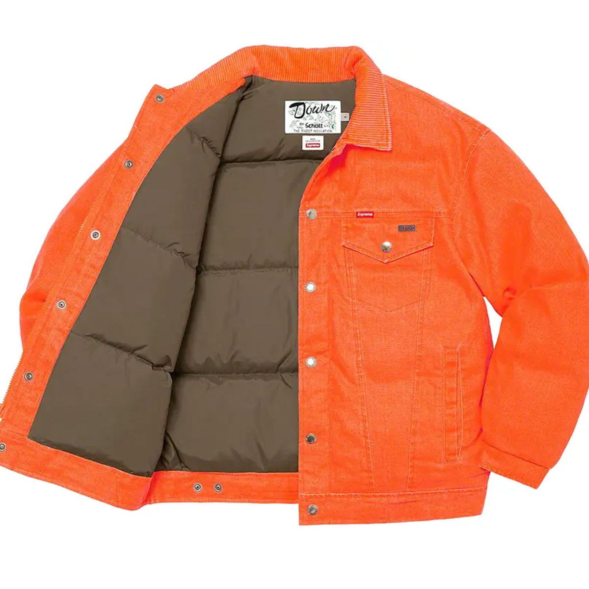 Supreme Schott Canvas Down Trucker Jacket Neon Orange