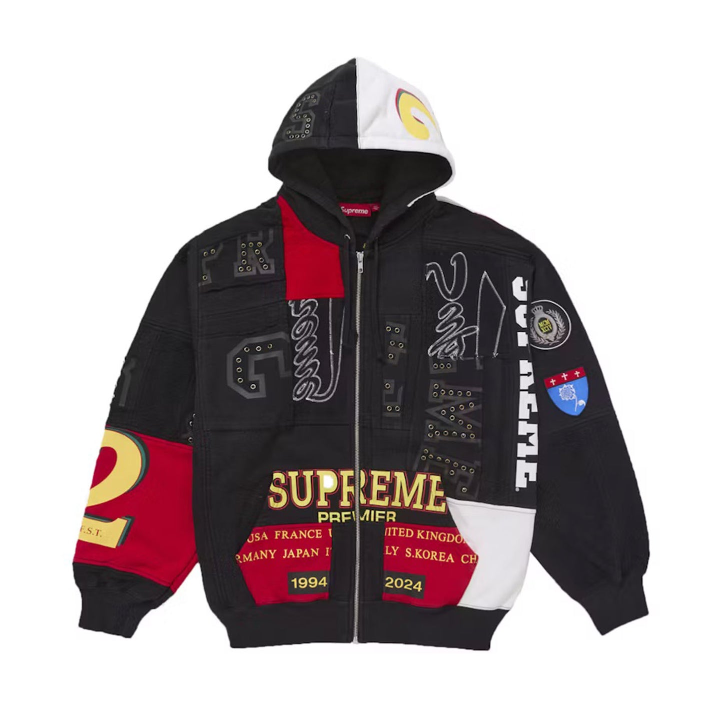 Supreme Patchwork Zip Up Hooded Sweatshirt (SS25) Black [USED] - M (Used)