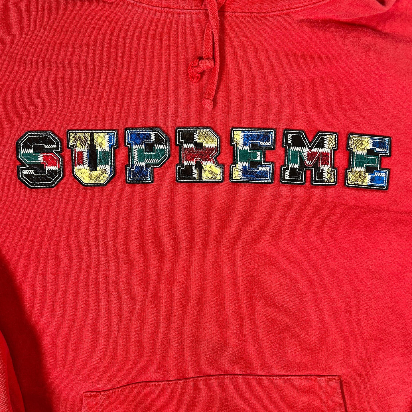 Supreme Collegiate Patchwork Leather Hooded Sweatshirt Burnt Red [USED] - M (Used)