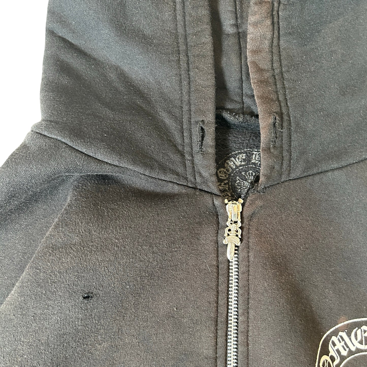 Chrome Hearts Horseshoe Floral Cross Sleeve Zip Up Hoodie Black/White [USED] - XL (Used)