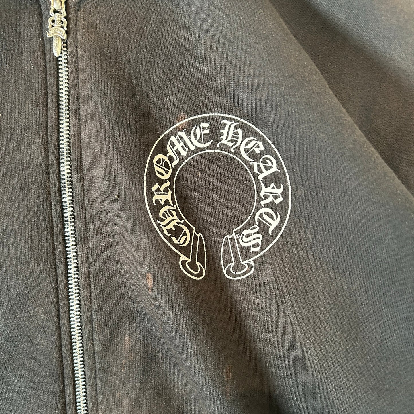 Chrome Hearts Horseshoe Floral Cross Sleeve Zip Up Hoodie Black/White [USED] - XL (Used)