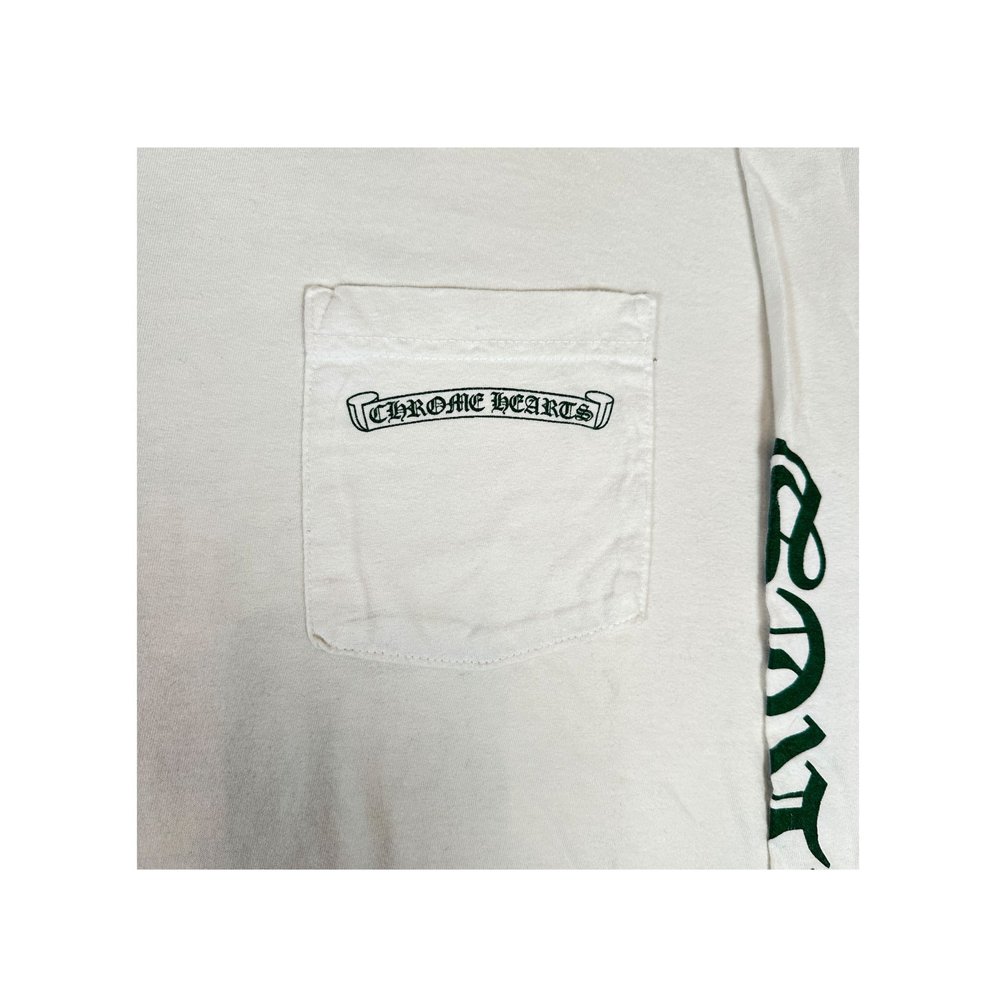 Chrome Hearts White & Green Cemetery Cross Logo Longsleeve T-Shirt [USED] - L (Used)