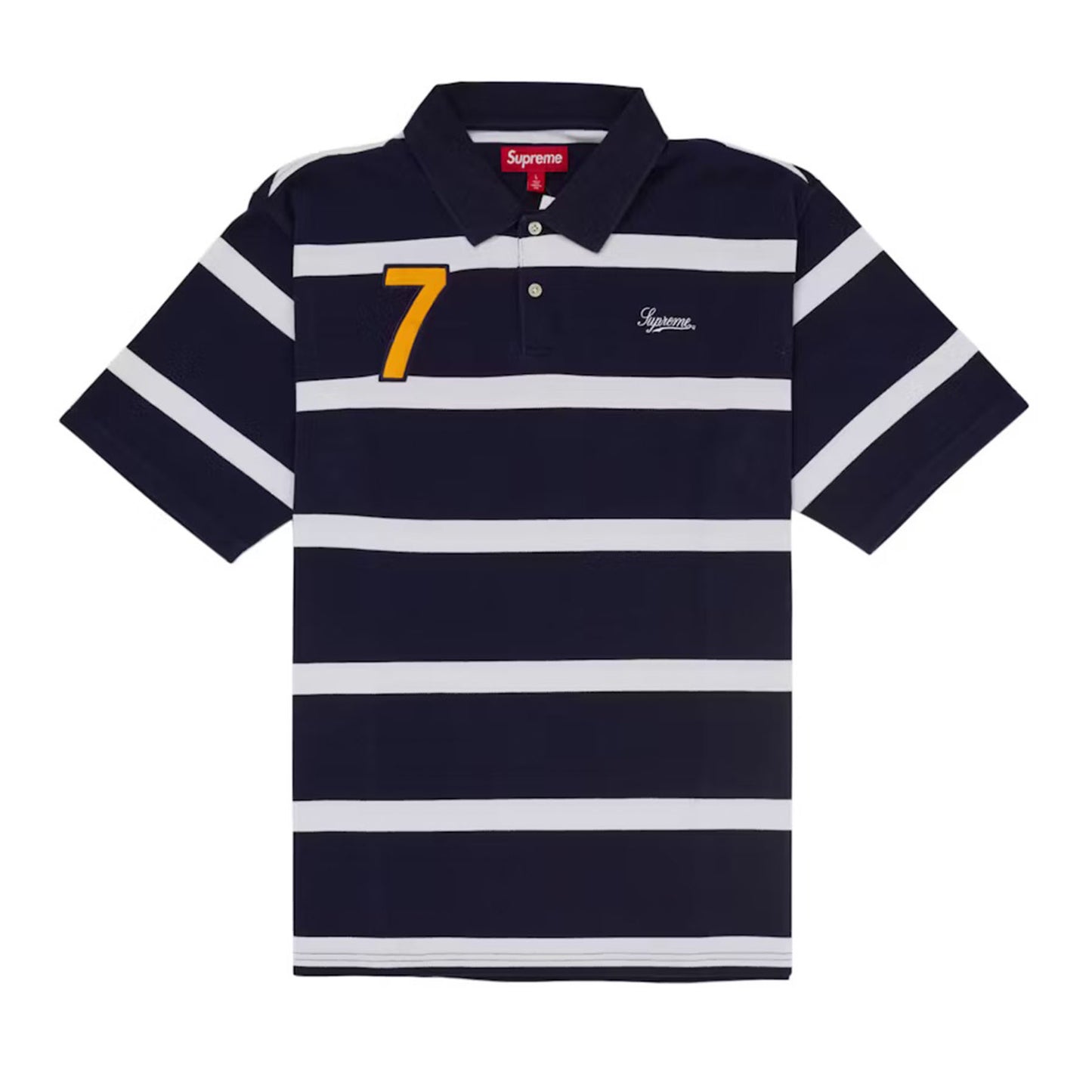 Supreme Cursive Polo Navy Stripe [USED] - L (Used)