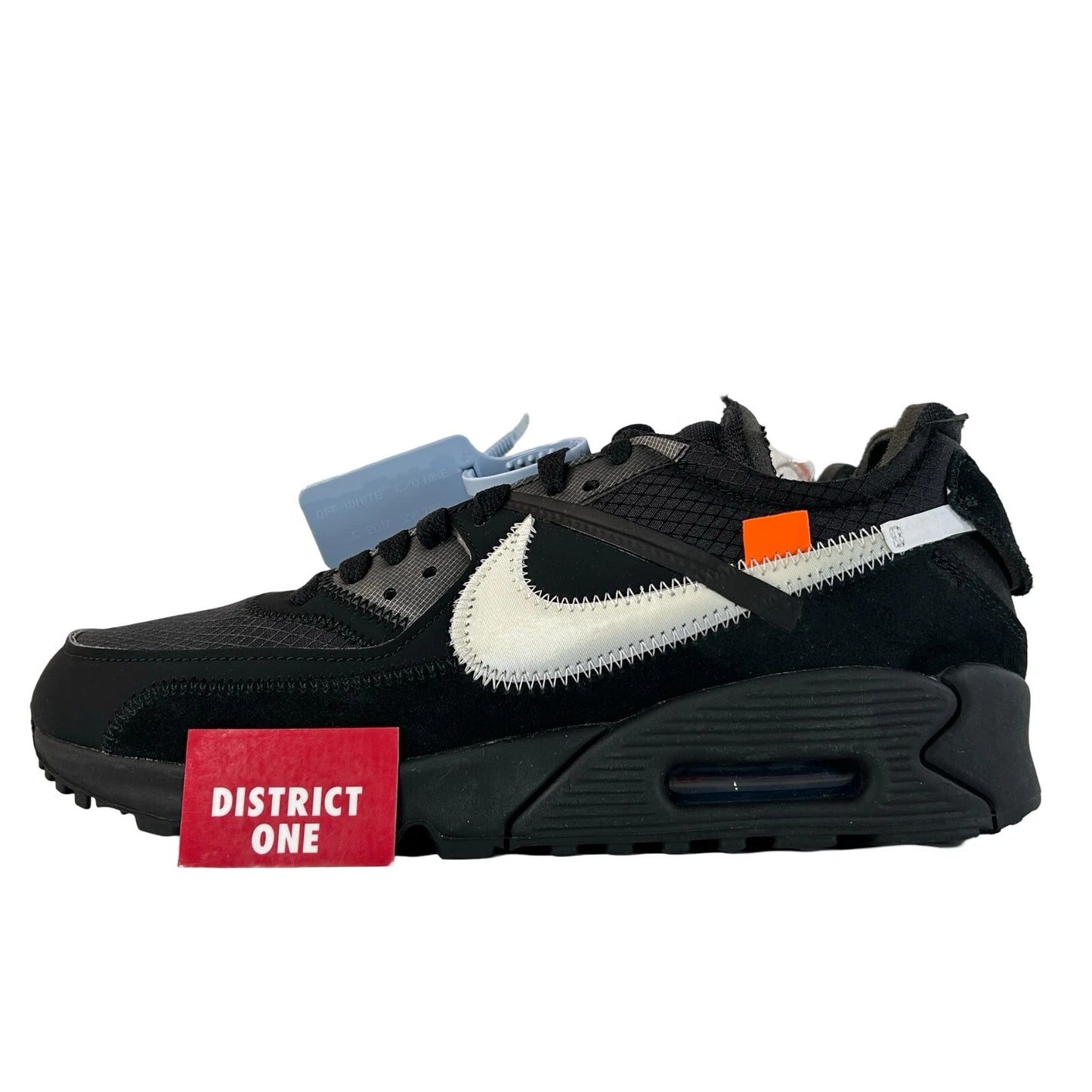 AA7293 001 Air Max 90 Off-White Black - 8 M (Swooshes Slightly Yellowing)