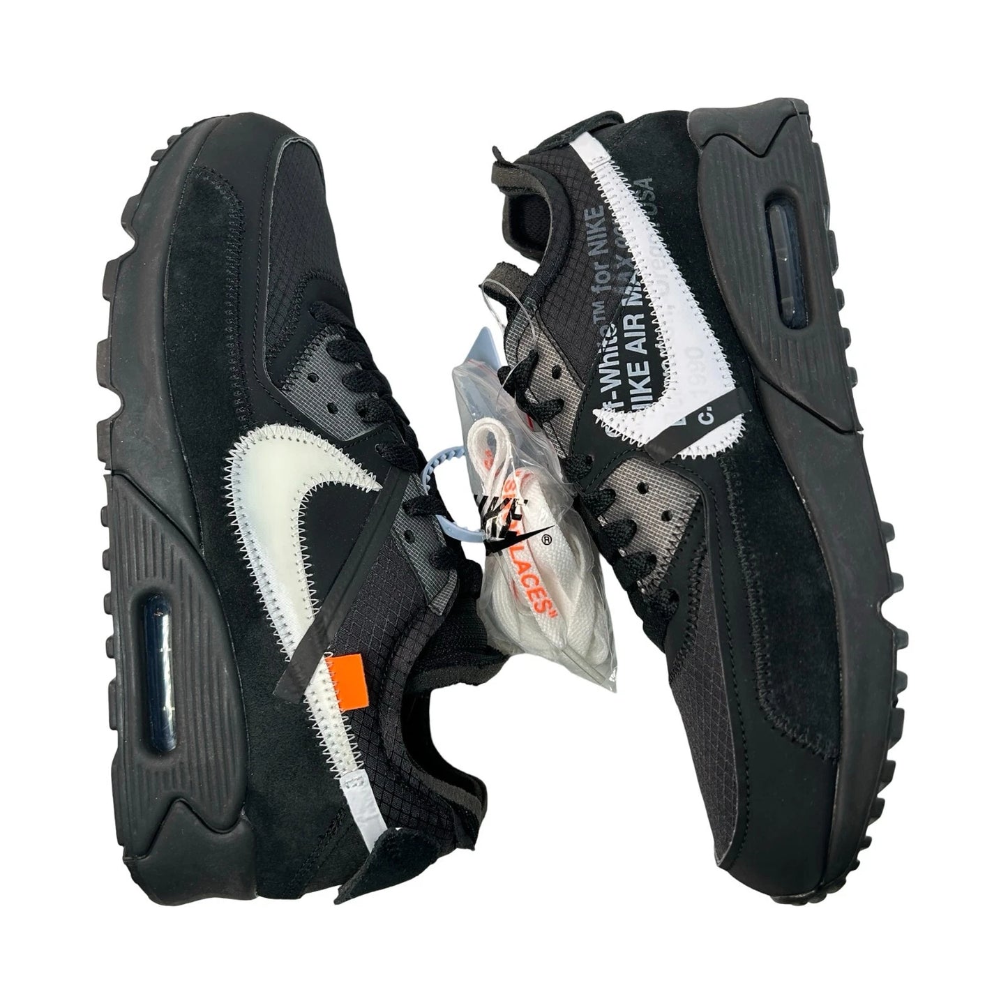 AA7293 001 Air Max 90 Off-White Black - 8 M (Swooshes Slightly Yellowing)