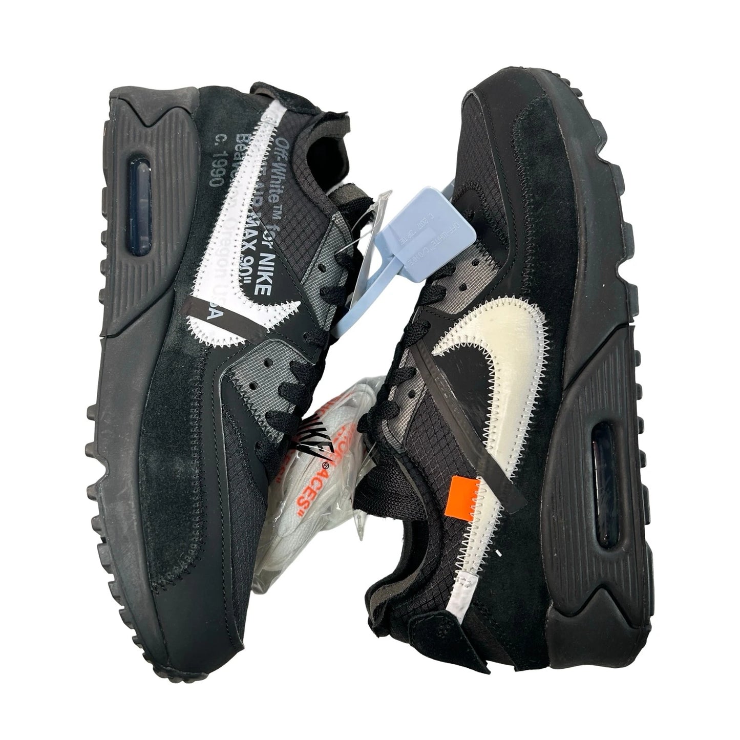 AA7293 001 Air Max 90 Off-White Black - 8 M (Swooshes Slightly Yellowing)