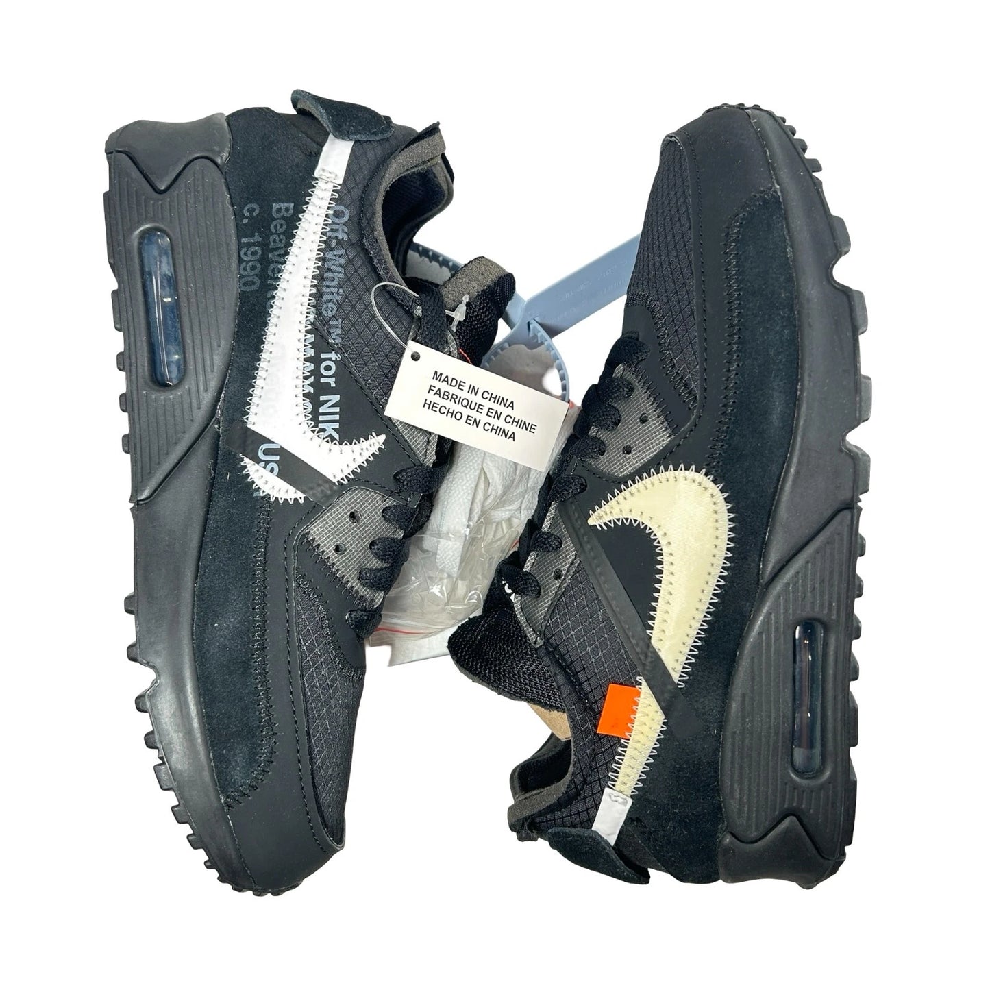 AA7293 001 Air Max 90 Off-White Black - 6 M (Swooshes Slightly Yellowing) (Damaged Box)