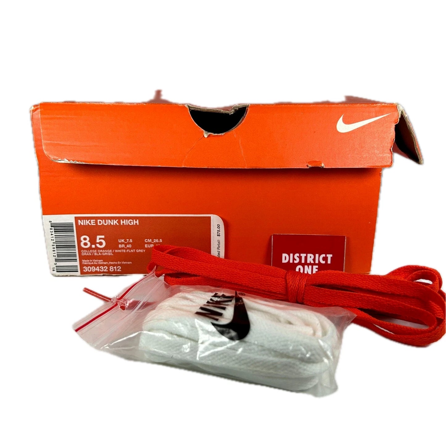 309432 812 Nike Dunk High College Orange Flint Grey White [USED] - 8.5 M (Used)