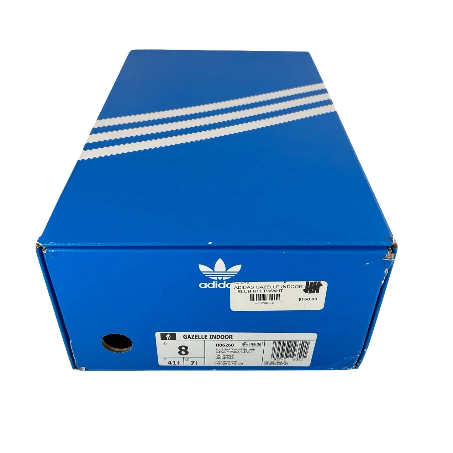 H06260 adidas Gazelle Indoor Blue Bird Gum - 8 M (Right Shoe Discolored)