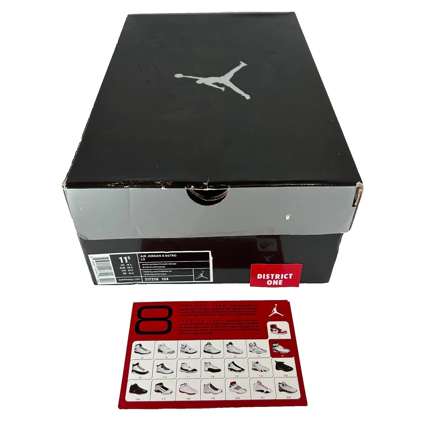 317258 104 Air Jordan 8 Retro LS Black Toe 2007 [CONDITIONAL] - 11.5 M (Yellowing) (Crack on Side Panel)