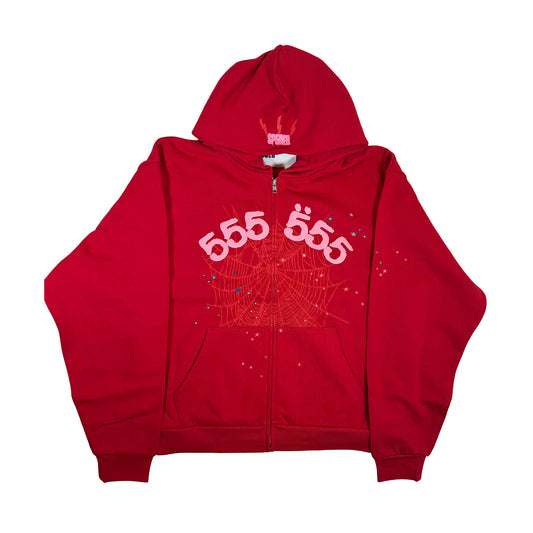 Sp5der Angel Number Zip Up Hoodie Merlot