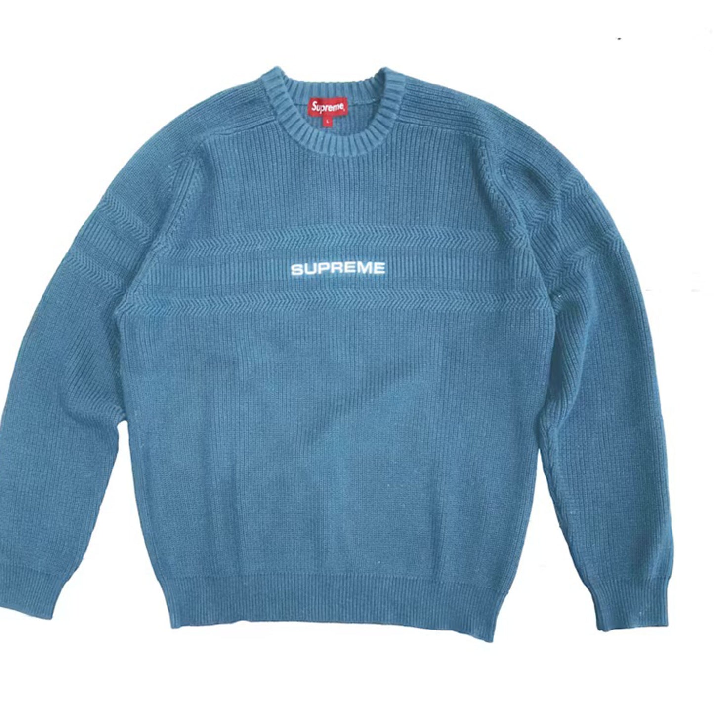 Supreme Chest Stripe Raglan Sweater Dusty Blue [USED] - L (Used)