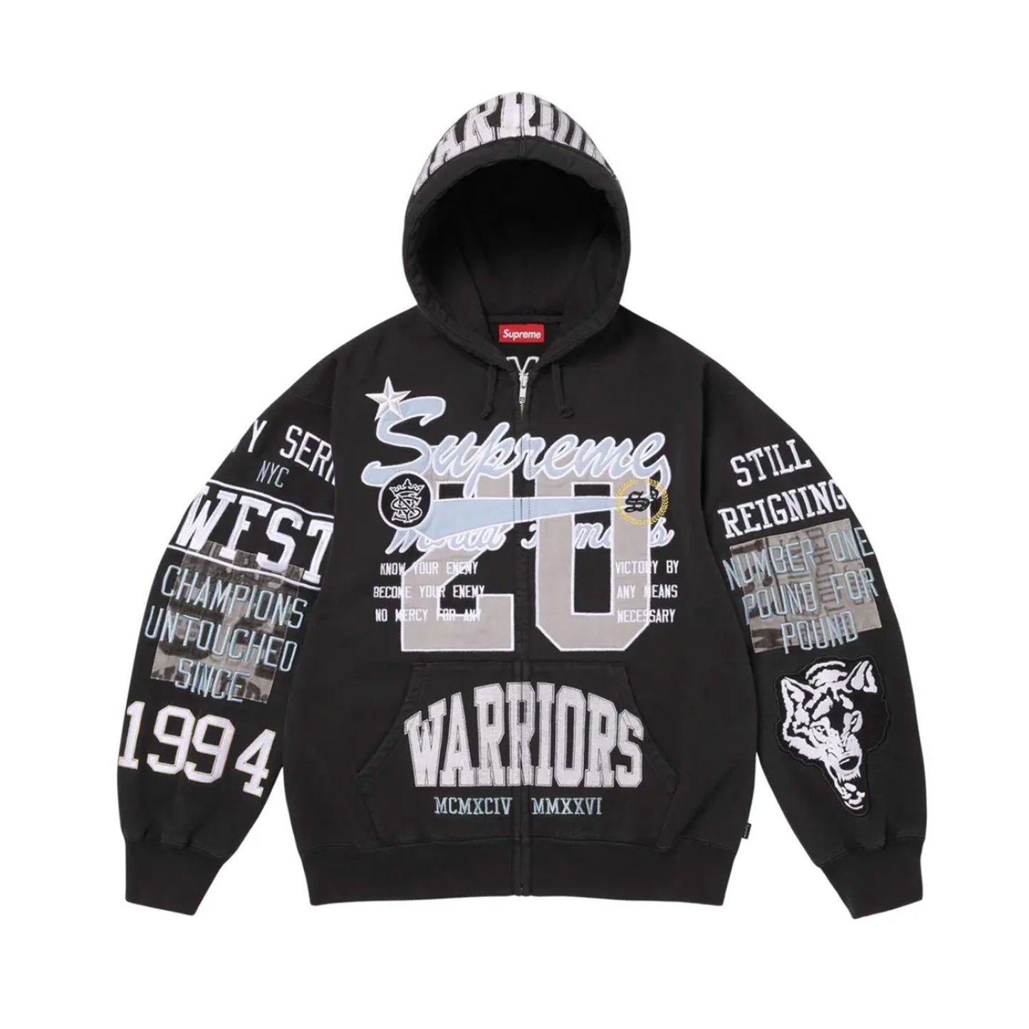 Supreme Warriors Applique Zip Up Hooded Sweatshirt Black[USED] M - (Used)