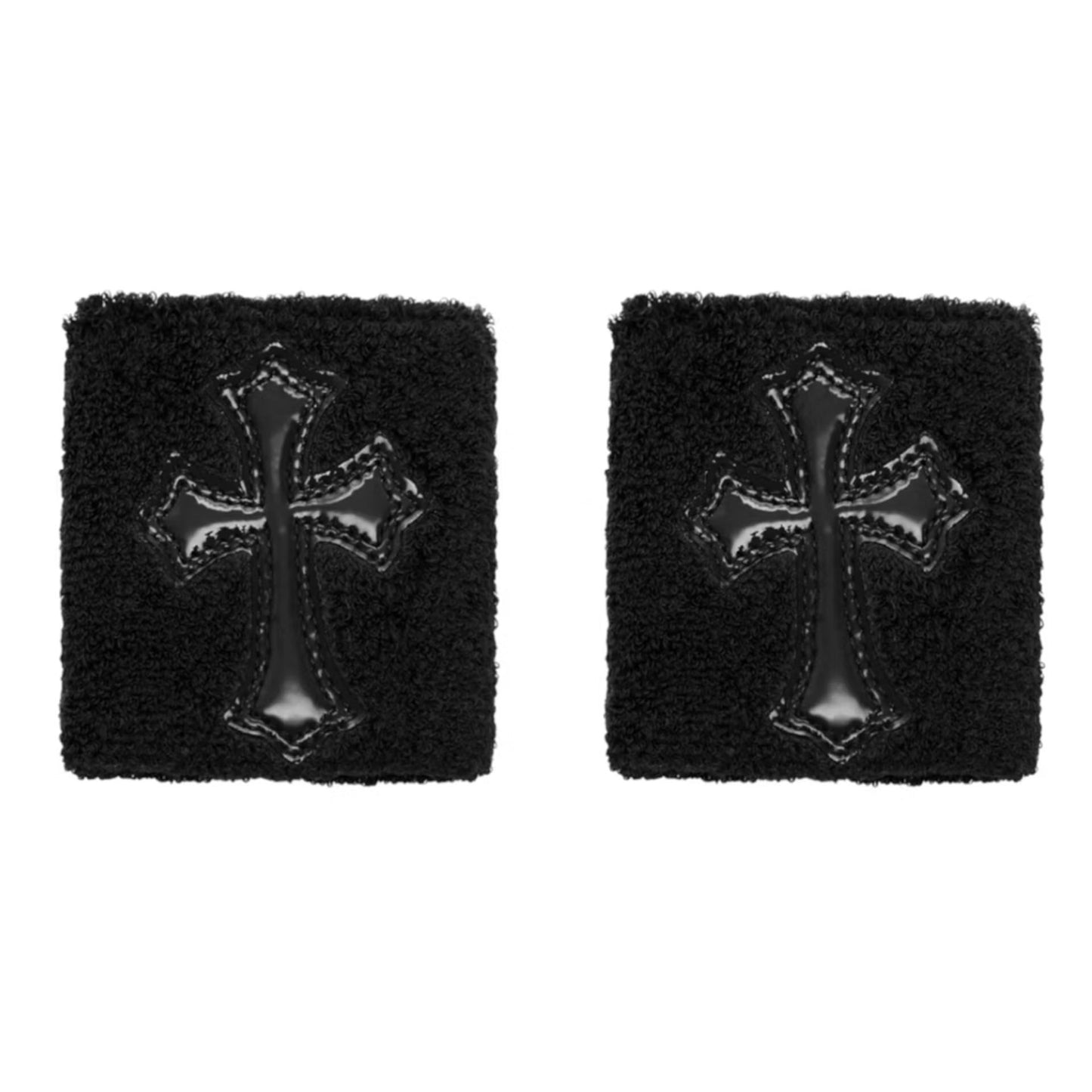 Chrome Hearts Patent Leather Cross Patch Sweatband Set Black Black